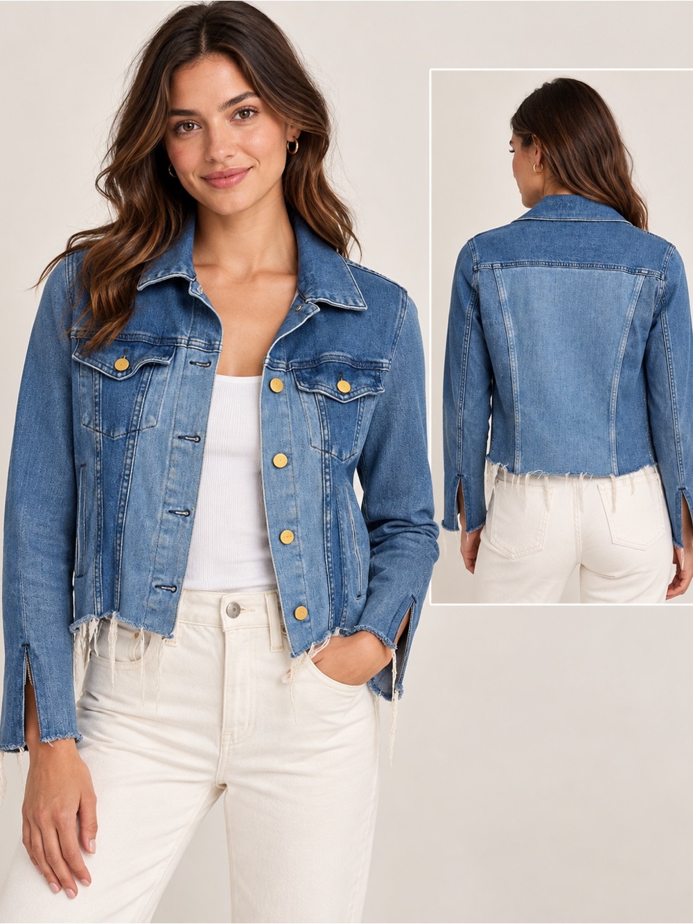 Frame Denim Two-Tone Blue Distressed Jean Jacket size Small